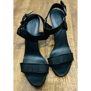 Karl Lagerfeld Black Leather Ankle Strap Stiletto Heels Sandals Women's Size 10M